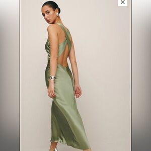 Reformation Petites Casette Silk Dress Artichoke